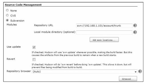 11.6.2　Hudson任务的源码仓库配置 - 图1