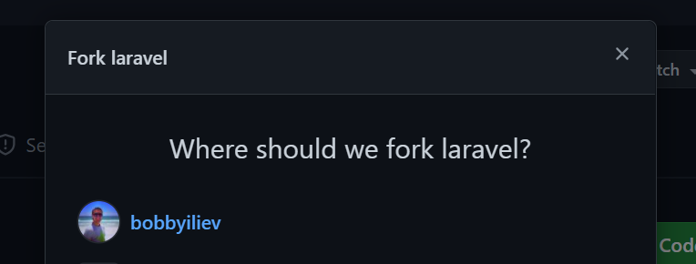 Choose an account to fork the repository under